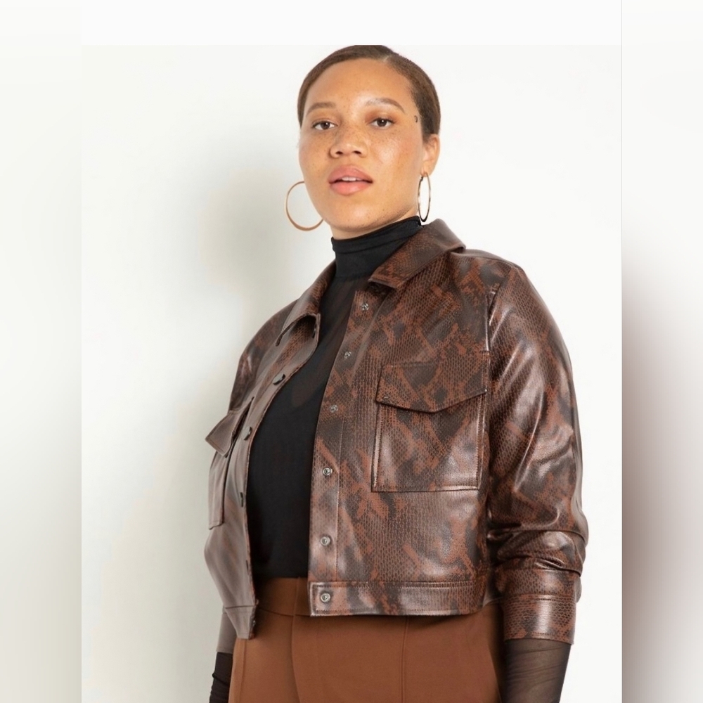 Eloquii Snakeskin Cropped Jacket, Size 16